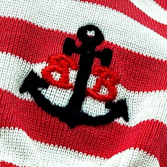 Red & White Striped 3/4 Sleeve Tunic Top With Notch Collar Size S - Picture 12 of 16